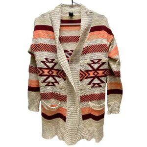 Emp Pre Open Cardigan Sweater Women's Small Oatmeal Aztec Long Sleeve + Pockets